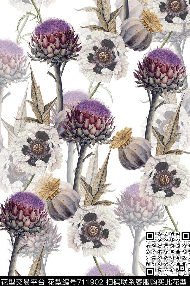 绣球花罂粟花花朵数码印花华亿平台下载（图片编号: 711902） - 瓦栏（Walan）