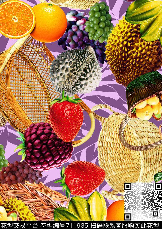 热带水果草莓数码印花华亿平台下载（图片编号: 711935） - 瓦栏（Walan）