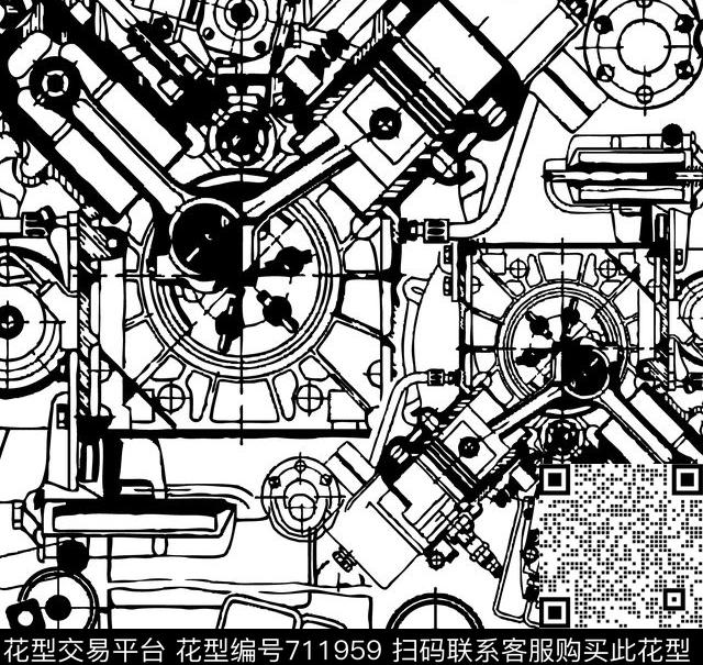手绘机械艺术传统印花华亿平台下载（图片编号: 711959） - 瓦栏（Walan）