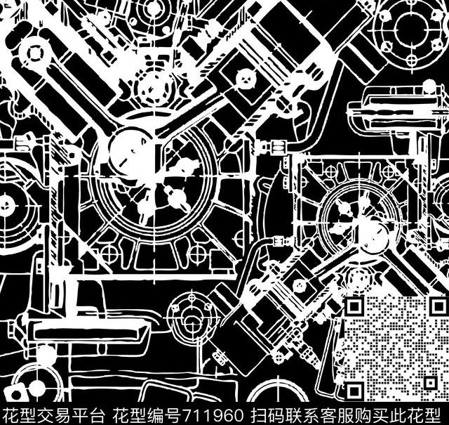 手绘机械艺术传统印花华亿平台下载（图片编号: 711960） - 瓦栏（Walan）
