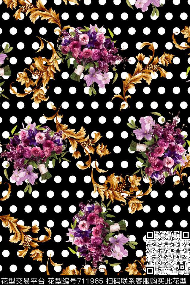 花朵花卉波点数码印花华亿平台下载（图片编号: 711965） - 瓦栏（Walan）