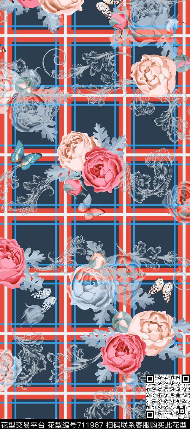 花朵格子苏格兰格数码印花华亿平台下载（图片编号: 711967） - 瓦栏（Walan）