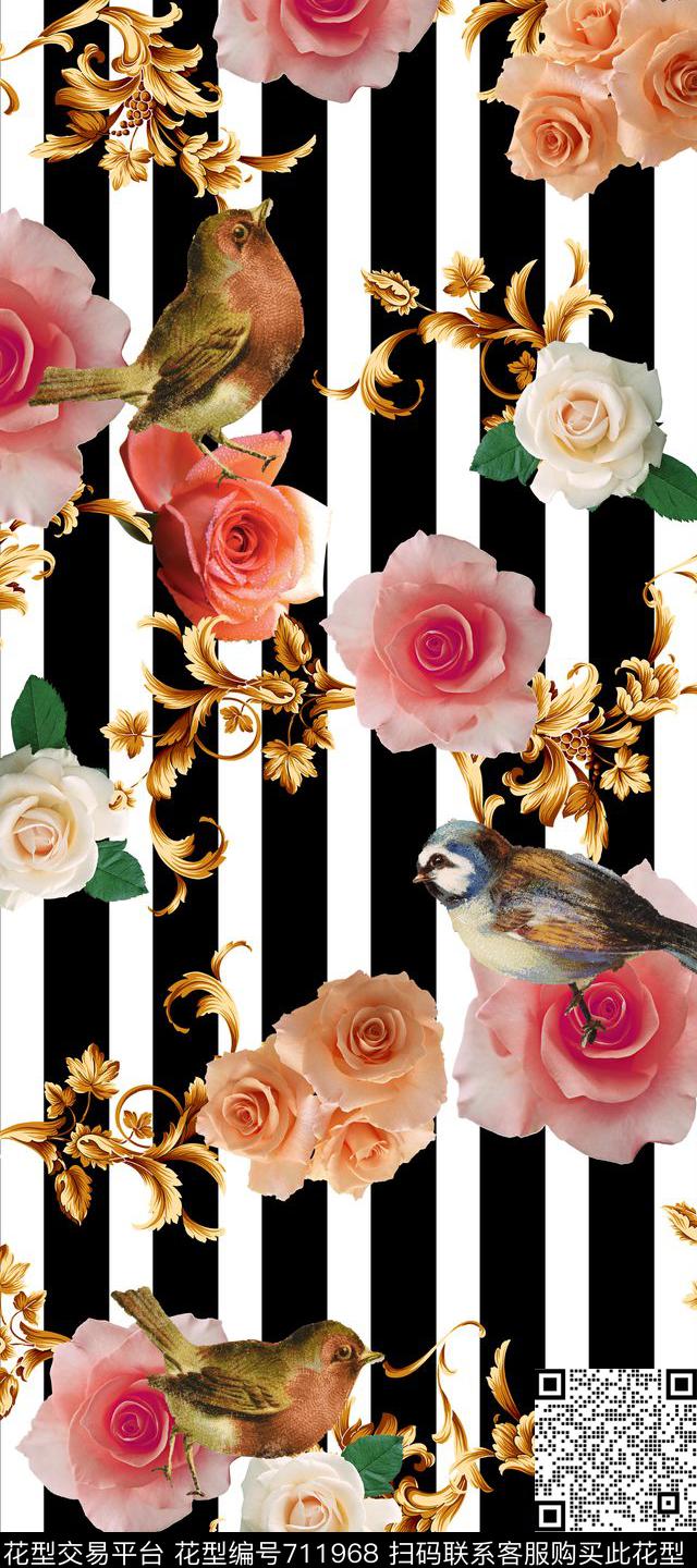大花花卉花鸟数码印花华亿平台下载（图片编号: 711968） - 瓦栏（Walan）