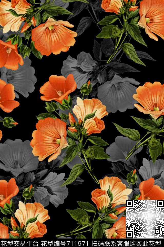 浪漫清新水彩花卉数码印花华亿平台下载（图片编号: 711971） - 瓦栏（Walan）