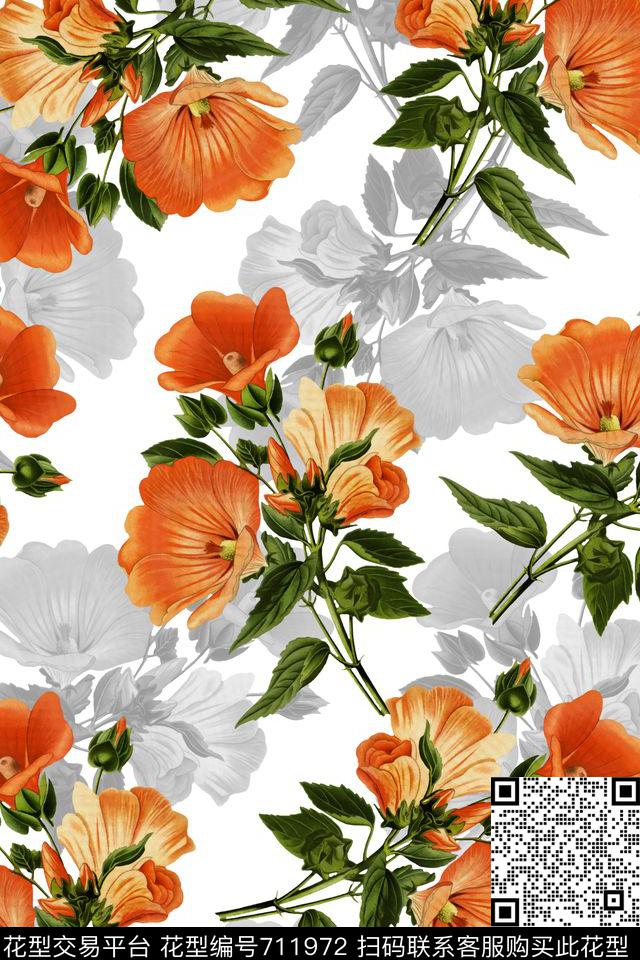 浪漫清新水彩花卉数码印花华亿平台下载（图片编号: 711972） - 瓦栏（Walan）
