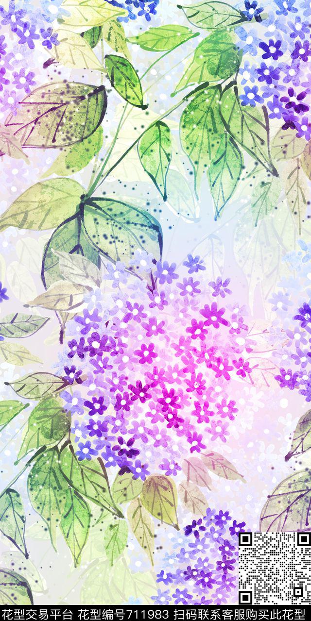 小碎花叶子花卉数码印花华亿平台下载（图片编号: 711983） - 瓦栏（Walan）