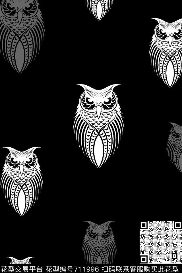 猫头鹰鸟男装羽绒服传统印花华亿平台下载（图片编号: 711996） - 瓦栏（Walan）