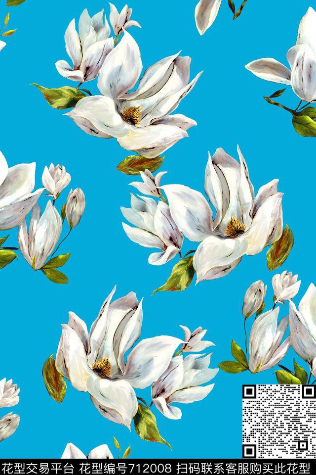 油画花卉大花时尚数码印花华亿平台下载（图片编号: 712008） - 瓦栏（Walan）