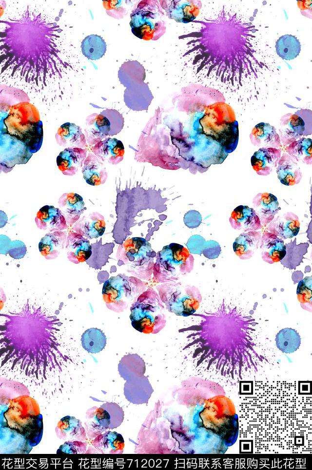 花墨迹水彩数码印花华亿平台下载（图片编号: 712027） - 瓦栏（Walan）