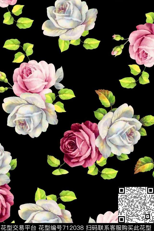 抽象手绘满版花卉水彩大花卉时尚潮流大牌欧美风女装花卉数码印花华亿平台下载（图片编号: 712038） - 瓦栏（Walan）