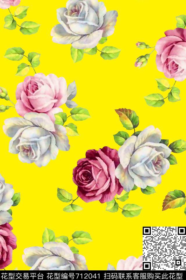 抽象手绘满版花卉水彩大花卉时尚潮流大牌欧美风女装花卉数码印花华亿平台下载（图片编号: 712041） - 瓦栏（Walan）