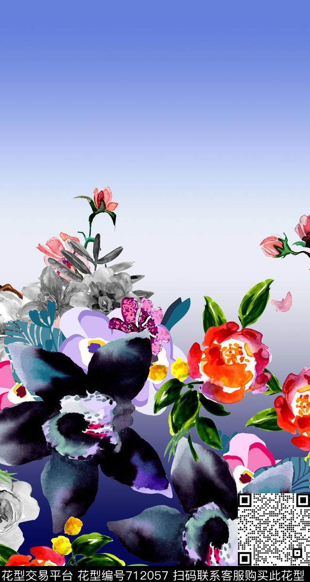 水彩花卉木槿数码印花华亿平台下载（图片编号: 712057） - 瓦栏（Walan）