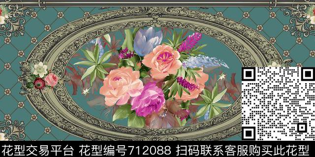长巾花卉复古数码印花华亿平台下载（图片编号: 712088） - 瓦栏（Walan）