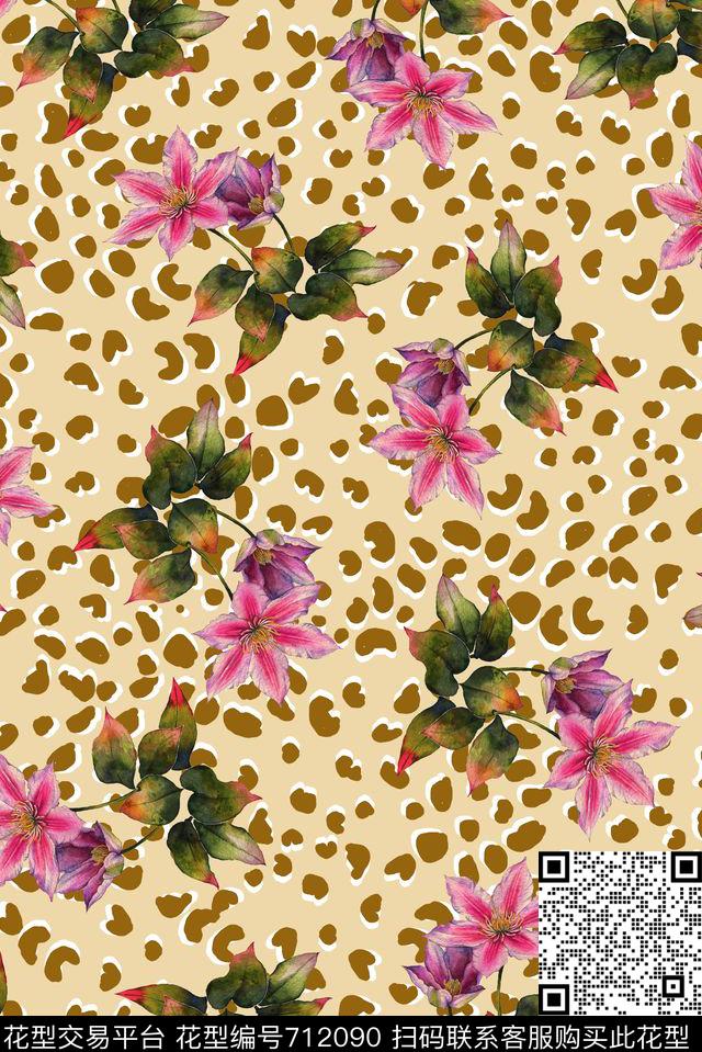 浪漫花卉花卉开爱豹纹底纹数码印花华亿平台下载（图片编号: 712090） - 瓦栏（Walan）