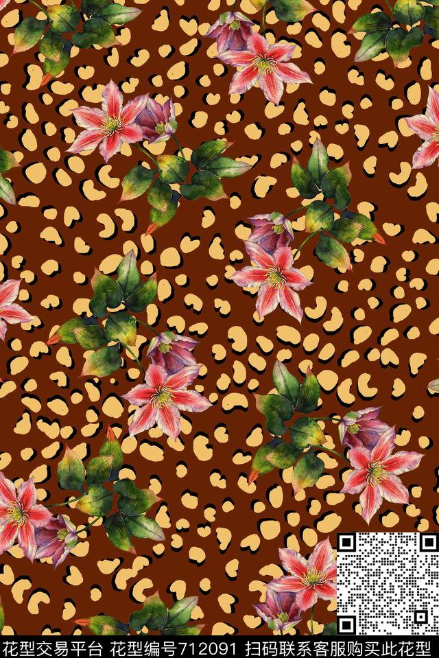 浪漫花卉花卉开爱豹纹底纹数码印花华亿平台下载（图片编号: 712091） - 瓦栏（Walan）