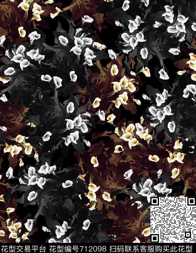 抽象花朵花卉数码印花华亿平台下载（图片编号: 712098） - 瓦栏（Walan）