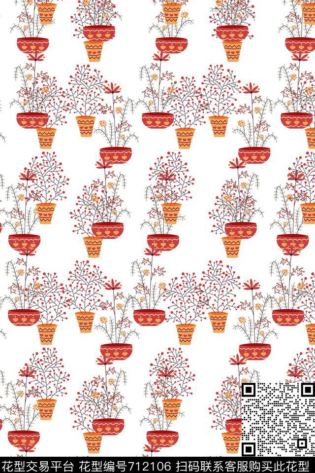 清新浪漫花卉花卉小清新盆栽传统印花华亿平台下载（图片编号: 712106） - 瓦栏（Walan）
