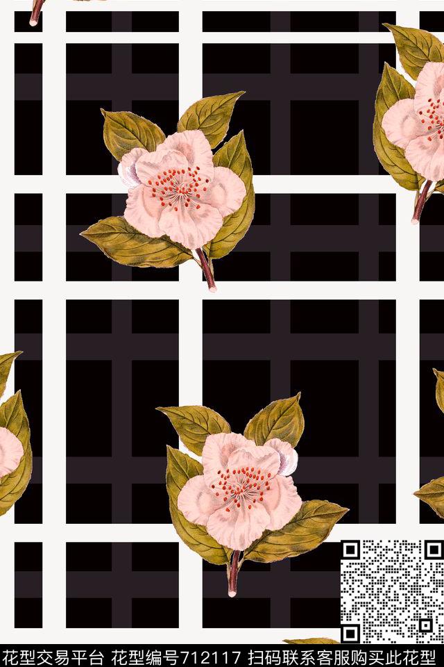 格子花朵花卉数码印花华亿平台下载（图片编号: 712117） - 瓦栏（Walan）