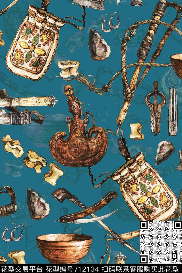 手绘部落民族风数码印花华亿平台下载（图片编号: 712134） - 瓦栏（Walan）