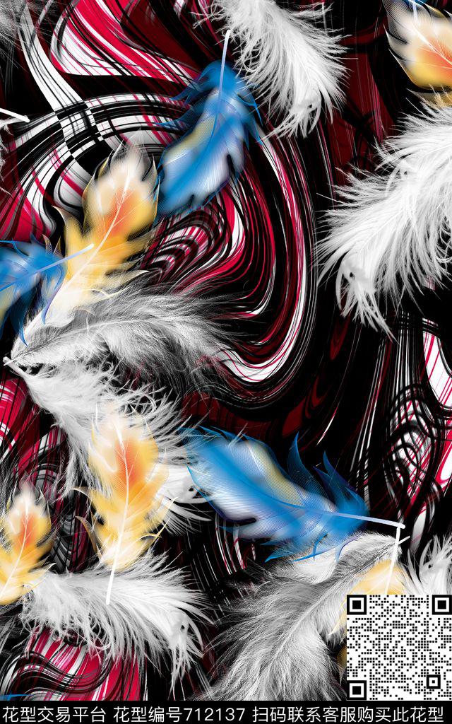 羽毛波普炫彩数码印花华亿平台下载（图片编号: 712137） - 瓦栏（Walan）