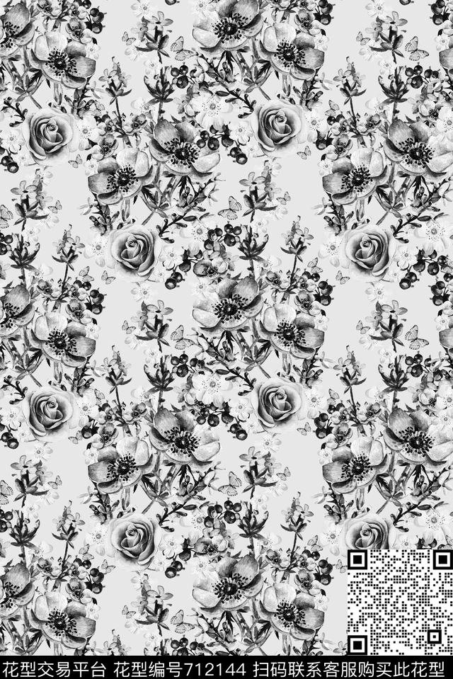 玫瑰兰花花朵数码印花华亿平台下载（图片编号: 712144） - 瓦栏（Walan）