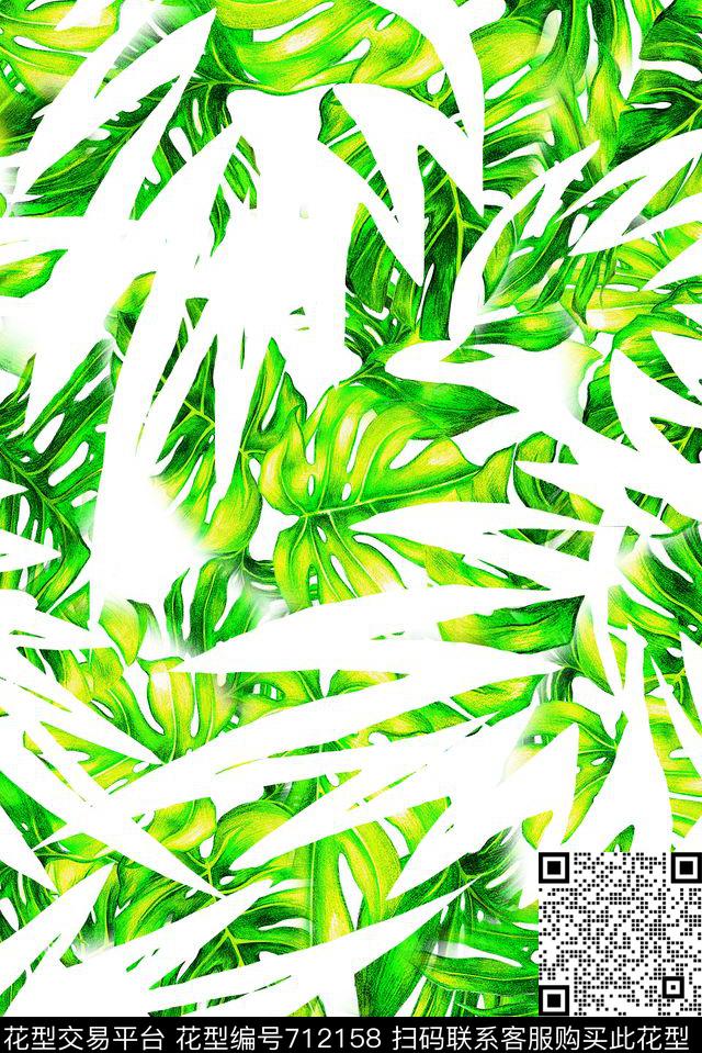 泳装热带棕榈叶数码印花华亿平台下载（图片编号: 712158） - 瓦栏（Walan）