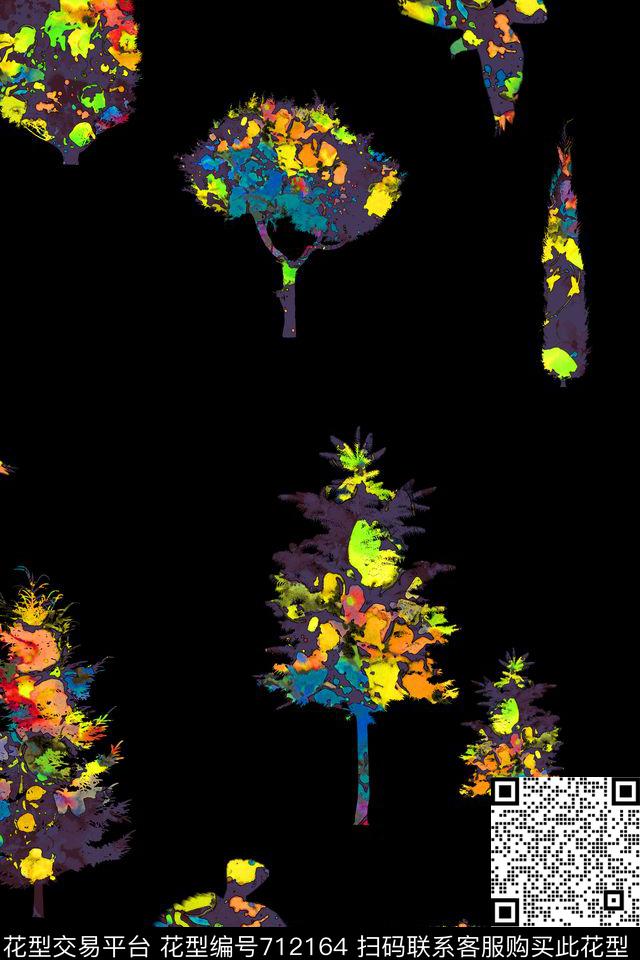 水彩树林抽象艺术树林数码印花华亿平台下载（图片编号: 712164） - 瓦栏（Walan）