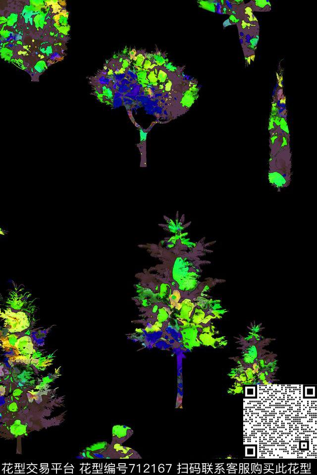 水彩树林抽象艺术树林数码印花华亿平台下载（图片编号: 712167） - 瓦栏（Walan）