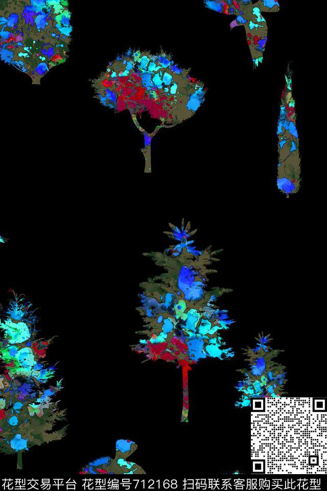 水彩树林抽象艺术树林数码印花华亿平台下载（图片编号: 712168） - 瓦栏（Walan）