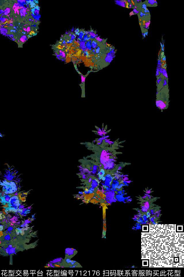 水彩树林抽象艺术树林数码印花华亿平台下载（图片编号: 712176） - 瓦栏（Walan）