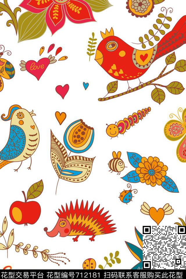 蝴蝶鸟兔子数码印花华亿平台下载（图片编号: 712181） - 瓦栏（Walan）