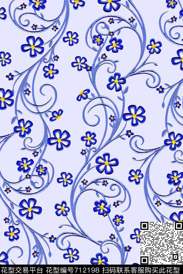 抽象花卉兰花刺绣花卉大牌女装花清爽花卉高清数码花复古花卉数码印花华亿平台下载（图片编号: 712198） - 瓦栏（Walan）