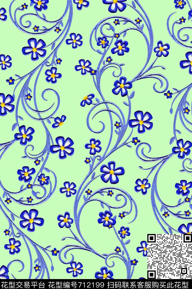 抽象花卉兰花刺绣花卉大牌女装花清爽花卉高清数码花复古花卉数码印花华亿平台下载（图片编号: 712199） - 瓦栏（Walan）