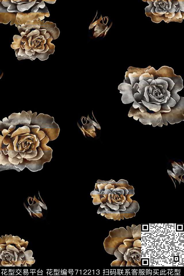 花卉水彩花卉手绘花纹理花卉复古花大牌花卉复古女装花卉女装裙花卉数码印花华亿平台下载（图片编号: 712213） - 瓦栏（Walan）