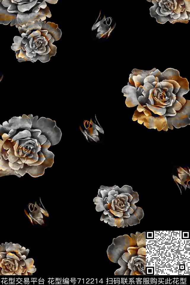 花卉水彩花卉手绘花纹理花卉复古花大牌花卉复古女装花卉女装裙花卉数码印花华亿平台下载（图片编号: 712214） - 瓦栏（Walan）