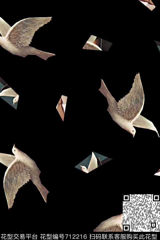 抽象几何拼块纹理飞鸟动物男装时尚潮流大牌男装T恤男装卫衣数码印花华亿平台下载（图片编号: 712216） - 瓦栏（Walan）