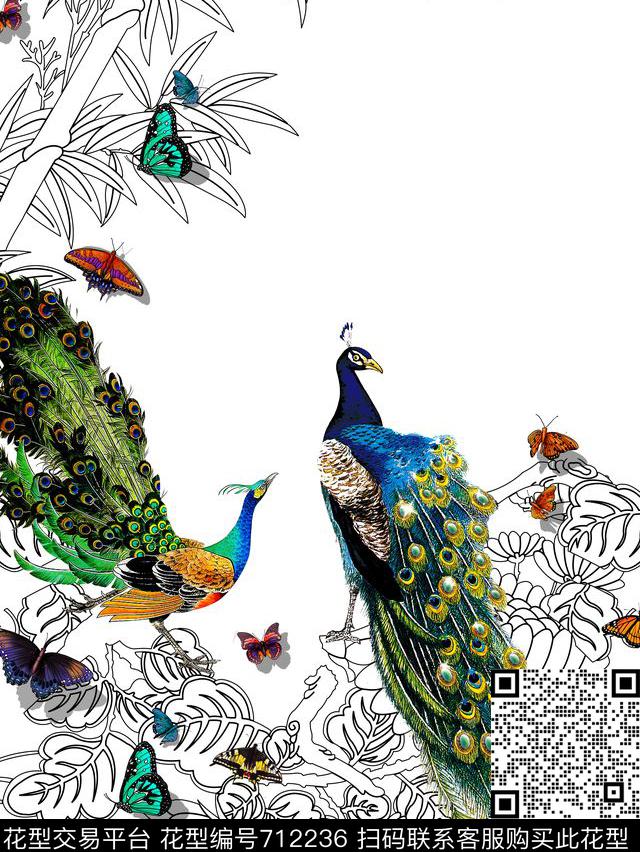 民族风中国风孔雀数码印花华亿平台下载（图片编号: 712236） - 瓦栏（Walan）