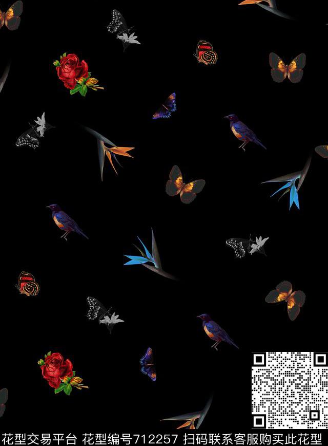 蝴蝶花卉欧美数码印花华亿平台下载（图片编号: 712257） - 瓦栏（Walan）