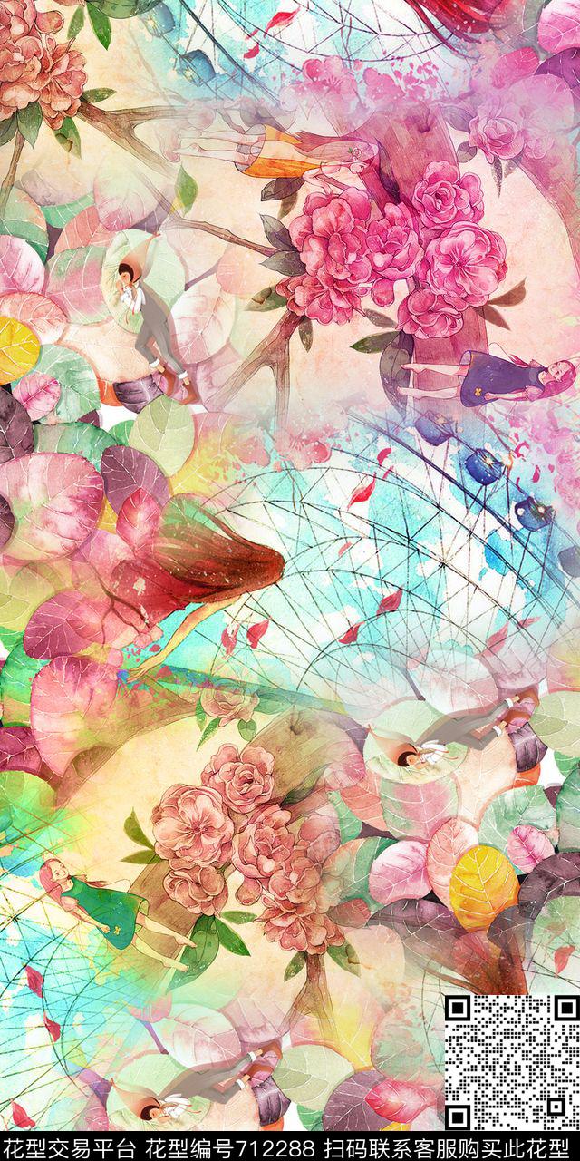 几何花卉清爽数码印花华亿平台下载（图片编号: 712288） - 瓦栏（Walan）