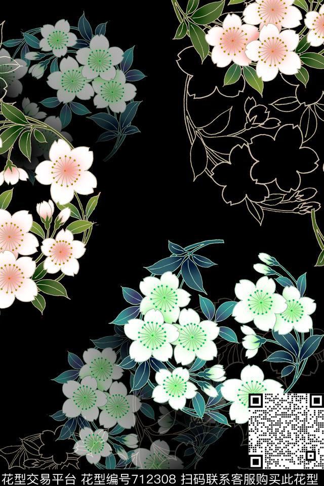 樱花桃花乱花数码印花华亿平台下载（图片编号: 712308） - 瓦栏（Walan）