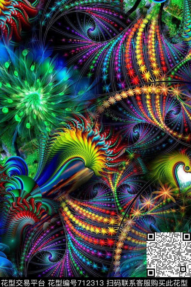 抽象几何炫彩数码印花华亿平台下载（图片编号: 712313） - 瓦栏（Walan）