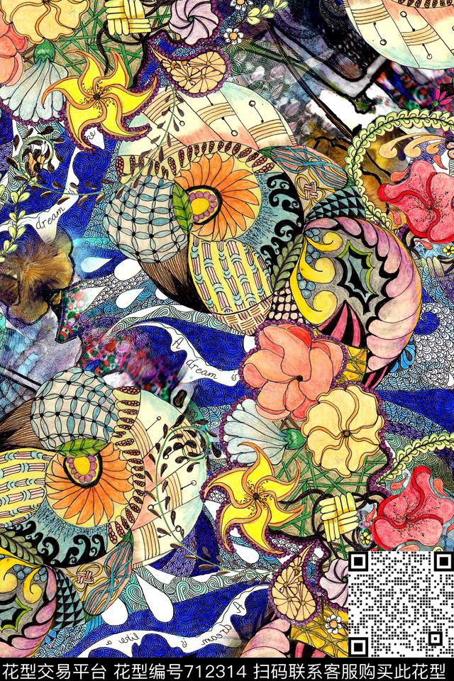 抽象几何拼接数码印花华亿平台下载（图片编号: 712314） - 瓦栏（Walan）