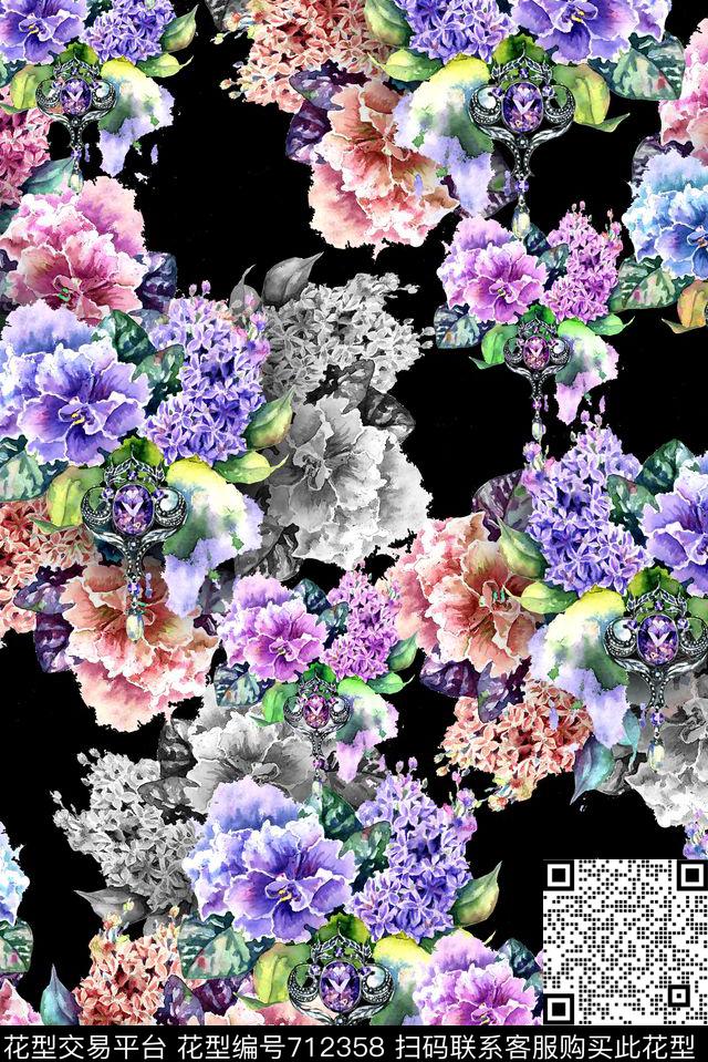 花卉女装花朵数码印花华亿平台下载（图片编号: 712358） - 瓦栏（Walan）