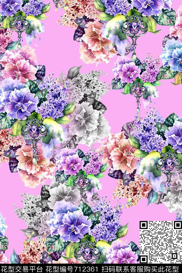 花卉女装花朵数码印花华亿平台下载（图片编号: 712361） - 瓦栏（Walan）