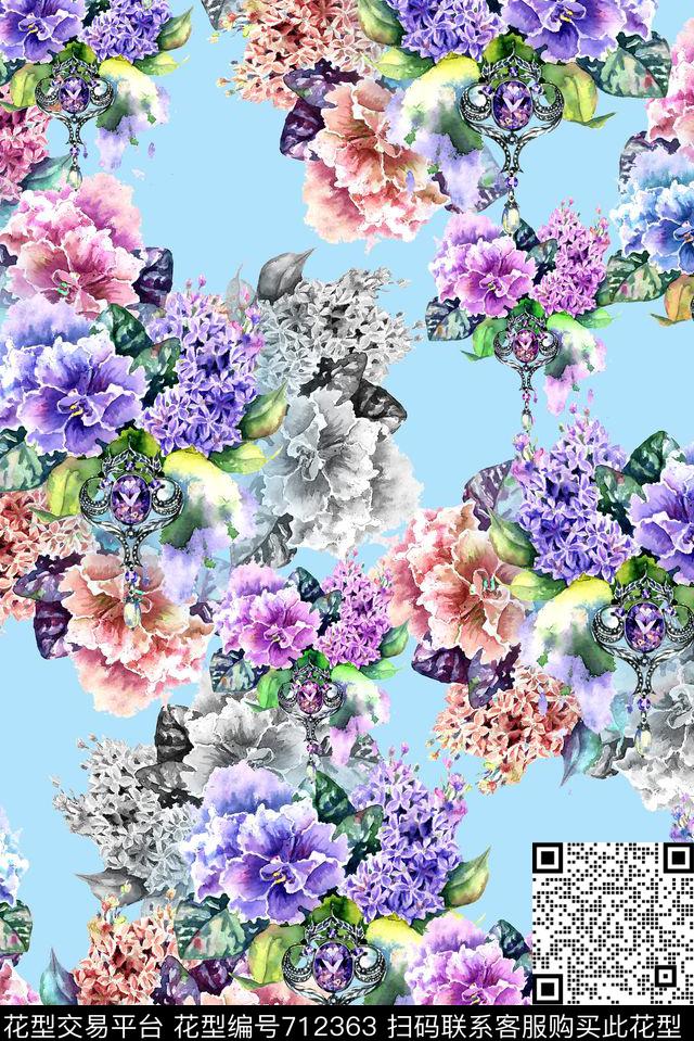 花卉女装花朵数码印花华亿平台下载（图片编号: 712363） - 瓦栏（Walan）