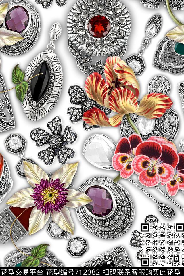 珠宝宝石花卉数码印花华亿平台下载（图片编号: 712382） - 瓦栏（Walan）