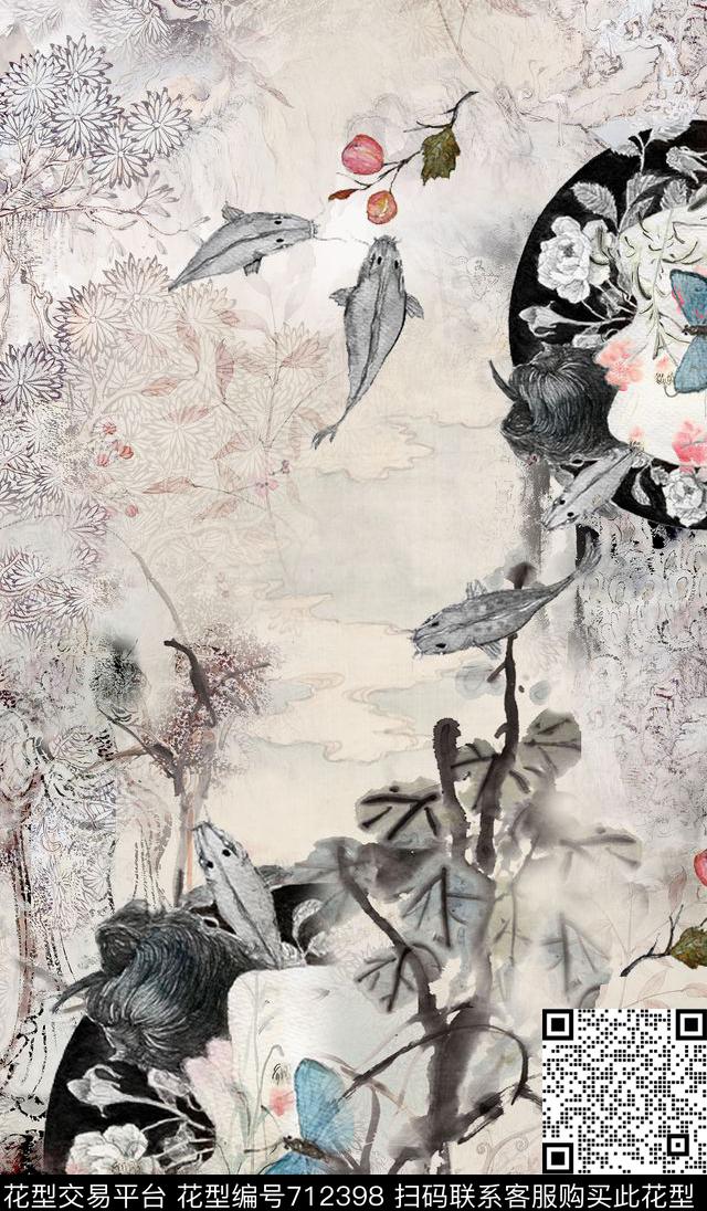 国画水墨水彩数码印花华亿平台下载（图片编号: 712398） - 瓦栏（Walan）