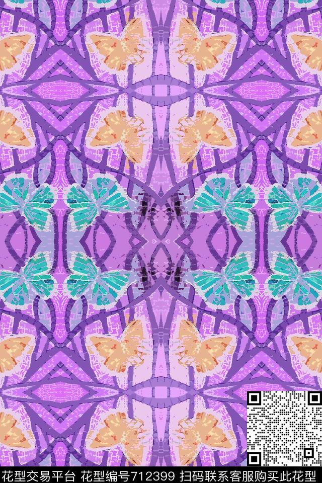 青蓝雅韵系列条纹混搭抽象花卉数码印花华亿平台下载（图片编号: 712399） - 瓦栏（Walan）