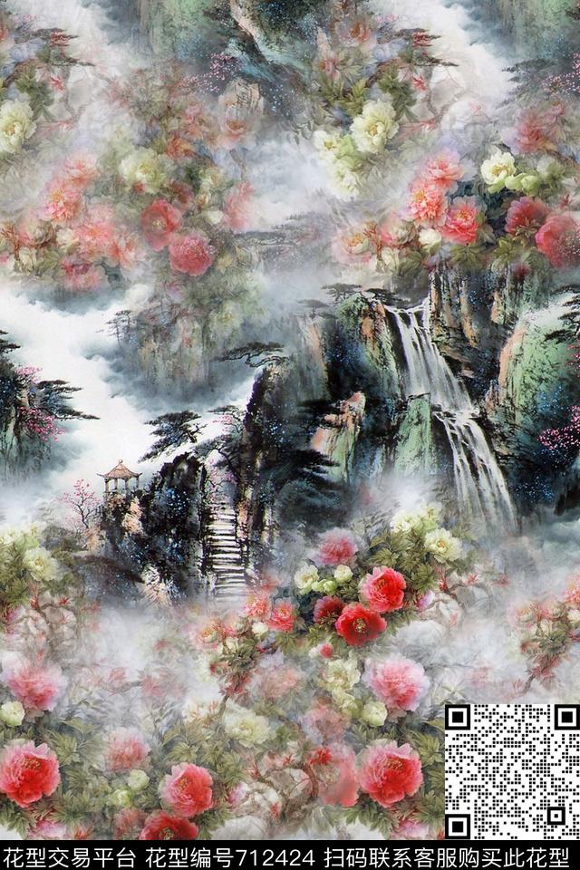 女装印花花卉数码印花华亿平台下载（图片编号: 712424） - 瓦栏（Walan）