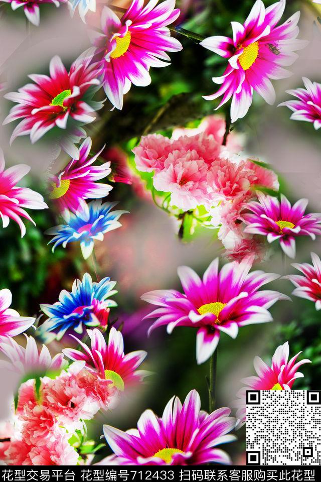 大花花卉花朵数码印花华亿平台下载（图片编号: 712433） - 瓦栏（Walan）